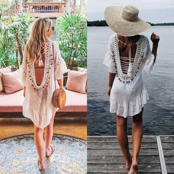 Pom Pom Swimsuit Beach Crochet Coverup - Picture 3 of 5